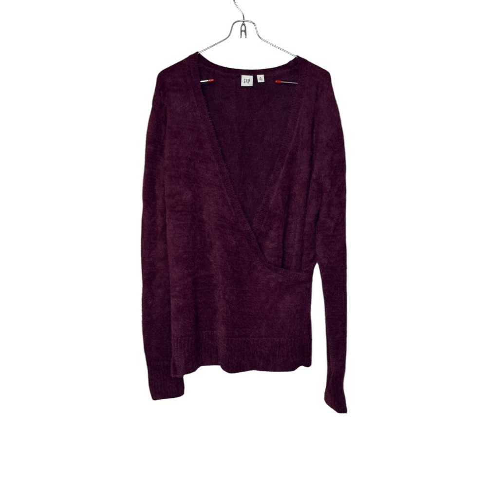 Gap Women Sweater Knit Pullover Surplice Long Sleeve V-Neck Burgundy Medium Tall